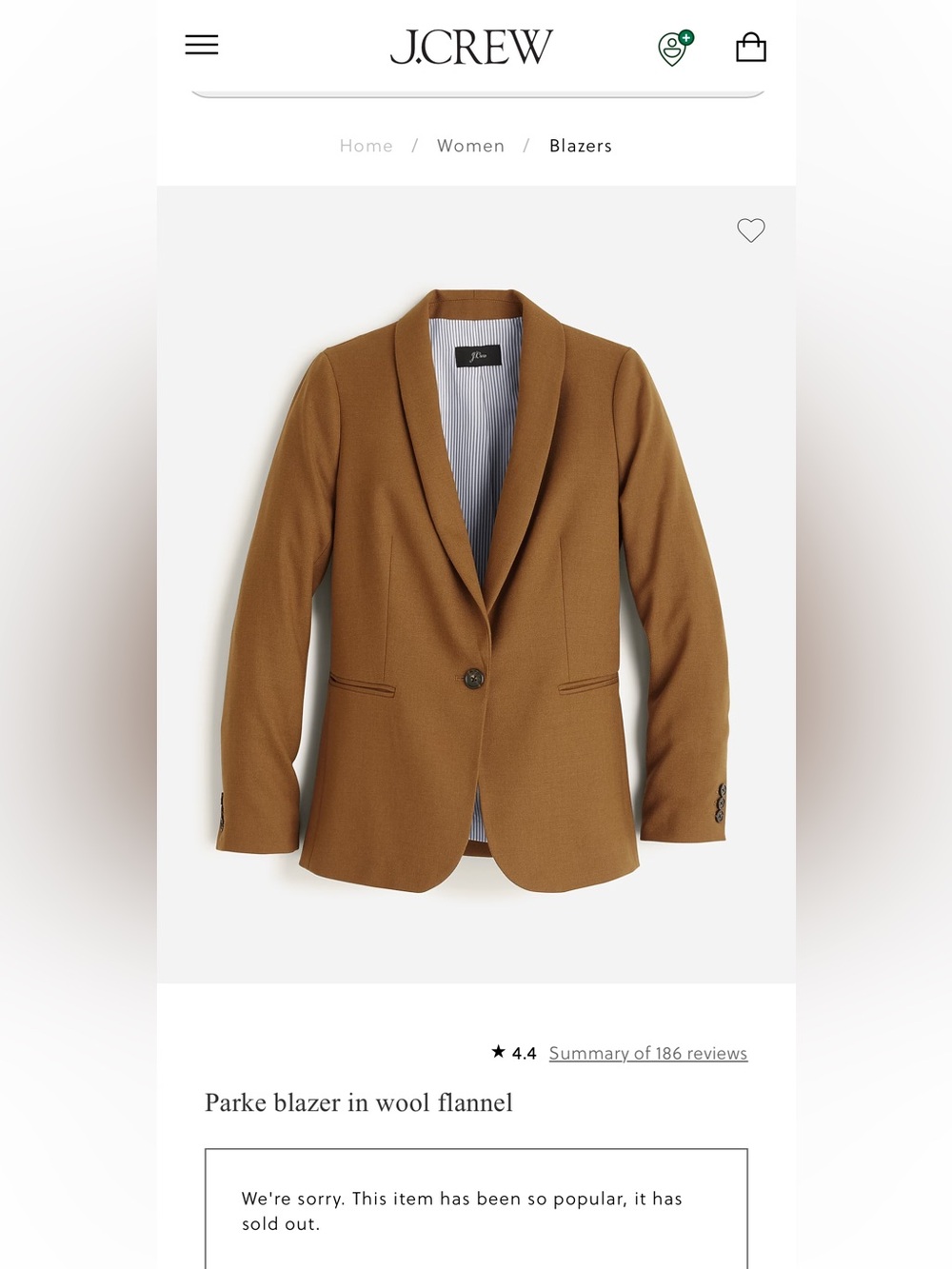 NWT J CREW Parke Blazer in Wool Flannel Size 8